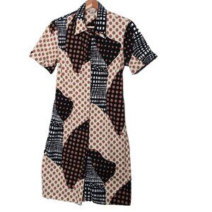 Becky & Max Size 6 Shirt Dress Knee Length Short Slv Polka Dot Abstract Stretch
